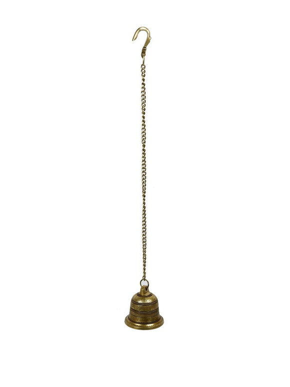 CraftVatika Gold-Toned Brass Hanging Bell with Attached Chain & Hook