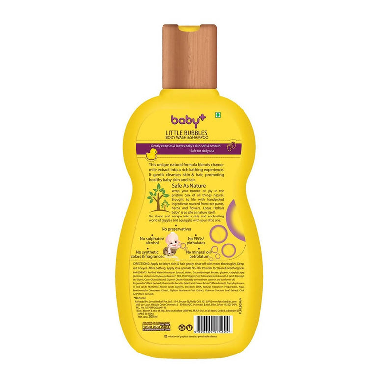 Lotus Herbals Baby+ Little Bubbles Body Wash & Shampoo (200 Ml)