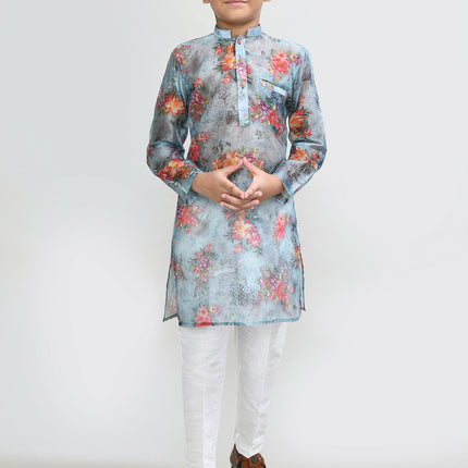 Joban Fashion Georgette Sea Green Kurta With Straight Fit Pant