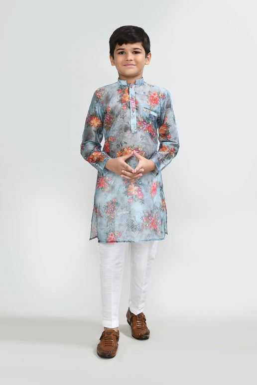 Joban Fashion Georgette Sea Green Kurta With Straight Fit Pant