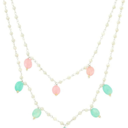 Beaded Green and Pink Motif Necklace - Ruby Raang