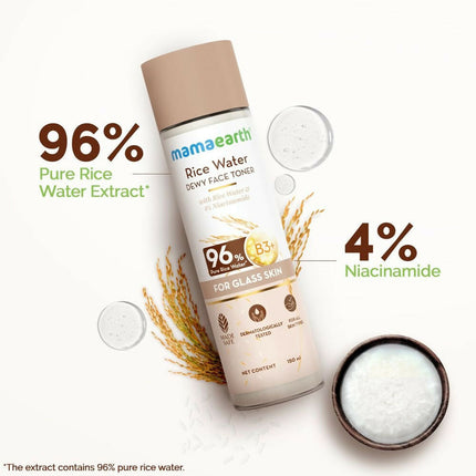 Mamaearth Rice Water Dewy Face Toner with 96% Pure Rice Water Extract & 4% Niacinamide for Glass Skin