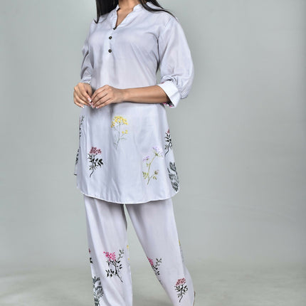 Morchari Digital Print Semi Muslin Co-Ord Set Top & Trouser-Multicolor