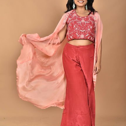 Morchari Women Hand Embroidery Crop Top-Rust