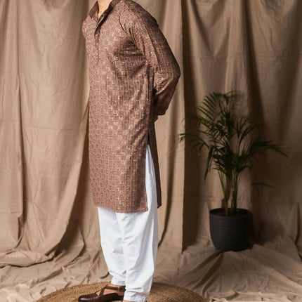 Brown Rayon Thread Embroidery Work Kurta Set - Mahotsav