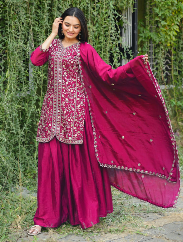Lehenga Mart Designer Sharara Suit For Women or Girls - Pink