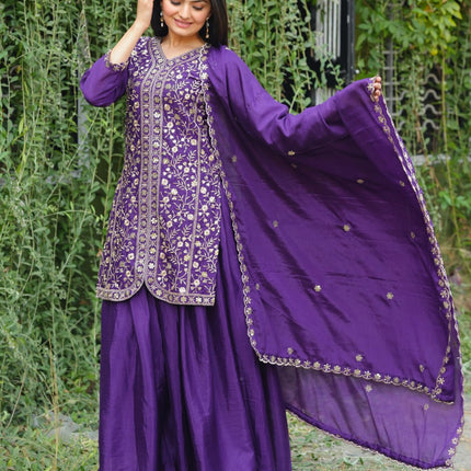 Lehenga Mart Designer Sharara Suit For Women or Girls - Purple
