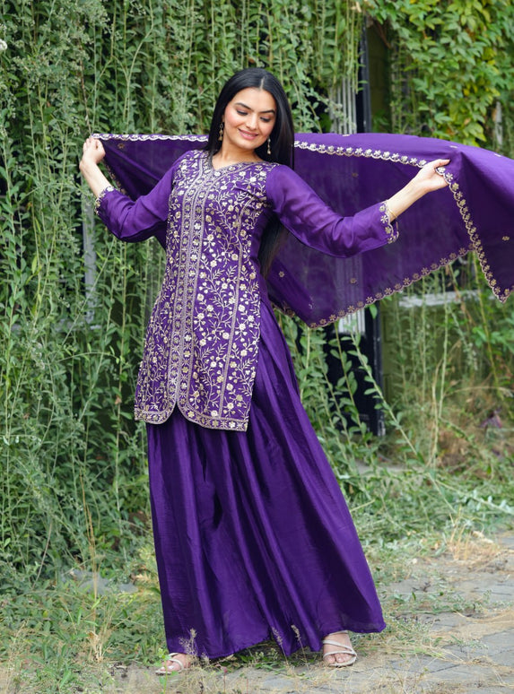 Lehenga Mart Designer Sharara Suit For Women or Girls - Purple