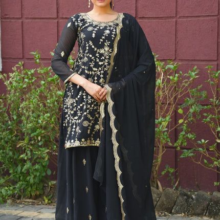 Lehenga Mart Designer Sharara Suit For Women or Girls - Black