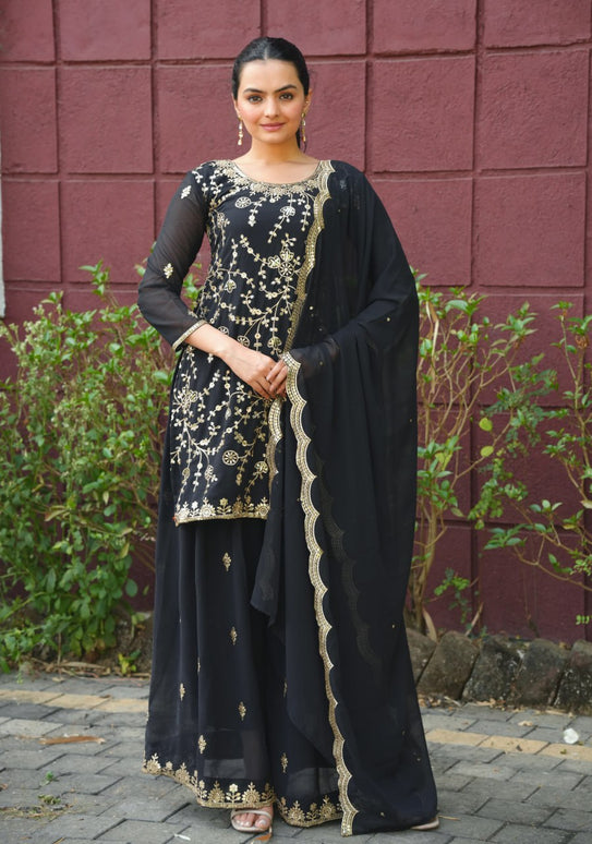 Lehenga Mart Designer Sharara Suit For Women or Girls - Black