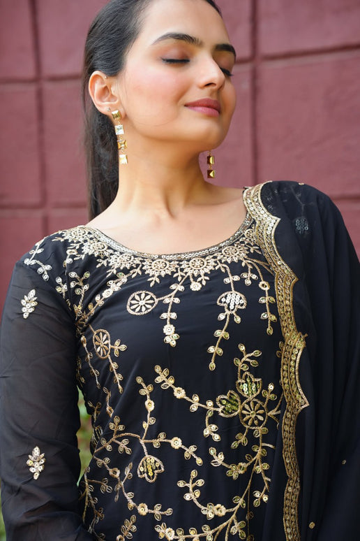 Lehenga Mart Designer Sharara Suit For Women or Girls - Black