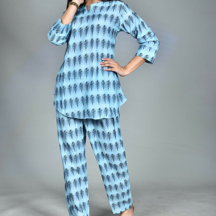Morchari Digital Print Semi Muslin Co-Ord Set Top & Trouser-Multicolor