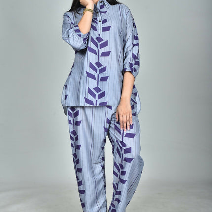 Morchari Digital Print Semi Muslin Co-Ord Set Top & Trouser-Multicolor