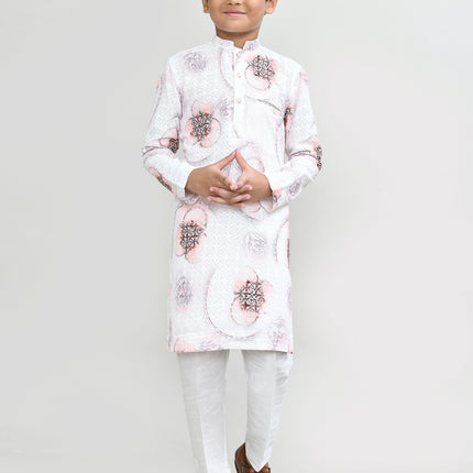 Joban Fashion Cotton White Kurta With Straight Fit Pant