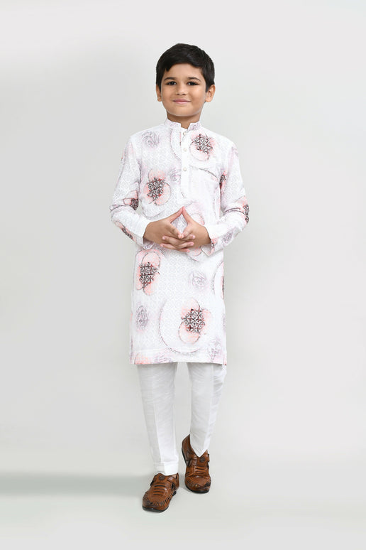 Joban Fashion Cotton White Kurta With Straight Fit Pant