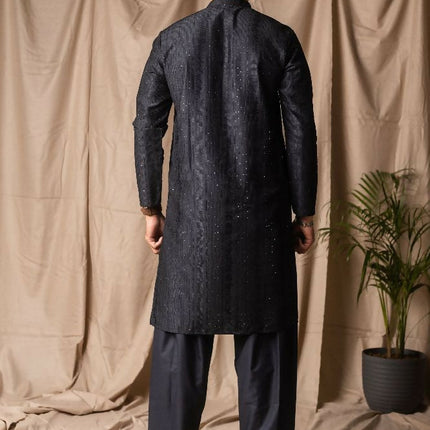 Black Rayon Thread Embroidery Work Kurta Set - Mahotsav