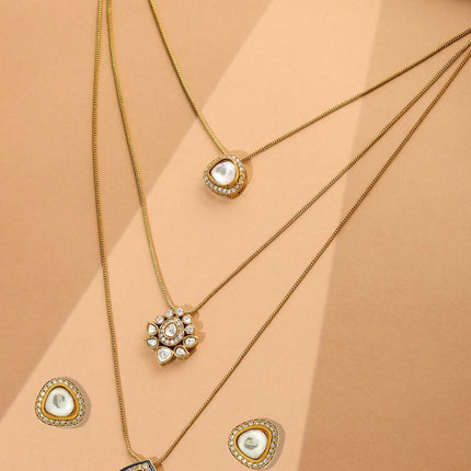 Kundan Antique Finish Earrings and Dew drop Necklace set - Ruby Raang