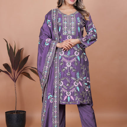 Lehenga Mart Chinon Top Pant Dupatta for Girls or Women - Blue