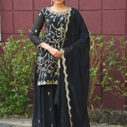 Lehenga Mart Designer Georgette Sharara Suit Dupatta for Women - Black