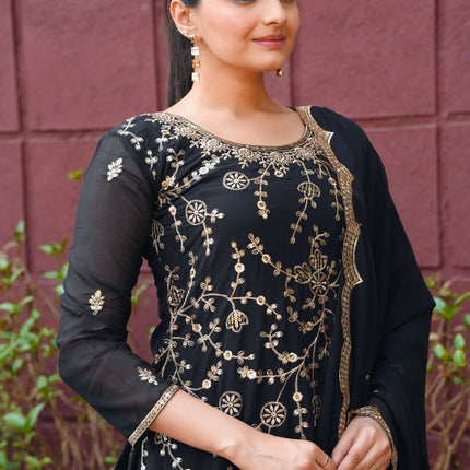 Lehenga Mart Designer Georgette Sharara Suit Dupatta for Women - Black