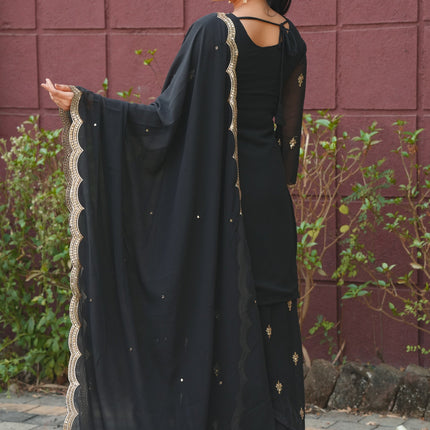 Lehenga Mart Designer Georgette Sharara Suit Dupatta for Women - Black