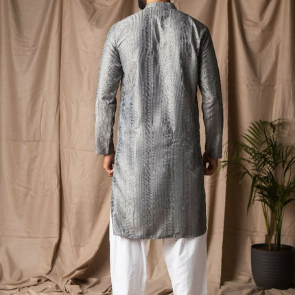 Grey Rayon Thread Embroidery Work Kurta Set - Mahotsav