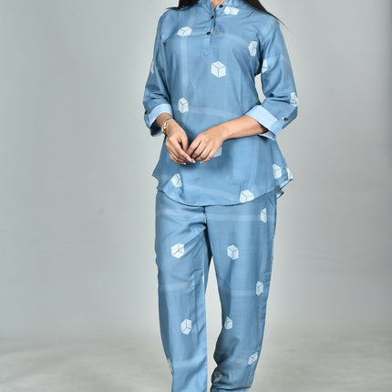 Morchari Digital Print Semi Muslin Co-Ord Set Top & Trouser-Multicolor