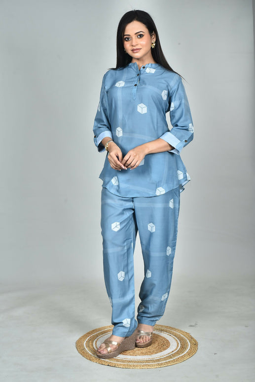 Morchari Digital Print Semi Muslin Co-Ord Set Top & Trouser-Multicolor