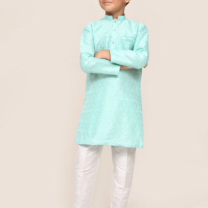 Joban Fashion Cotton Silk Ocean Green Kurta With Straight Fit Pant