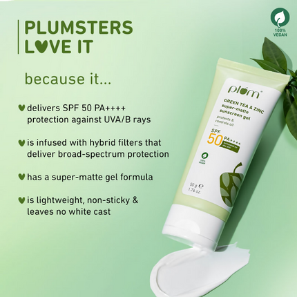 Plum Green Tea & Zinc Super-Matte Sunscreen Gel SPF 50 PA ++++