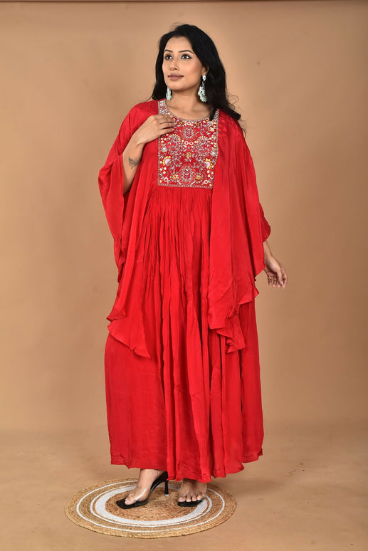 Morchari Kaftan Zari Embroidery Work Gown-Red