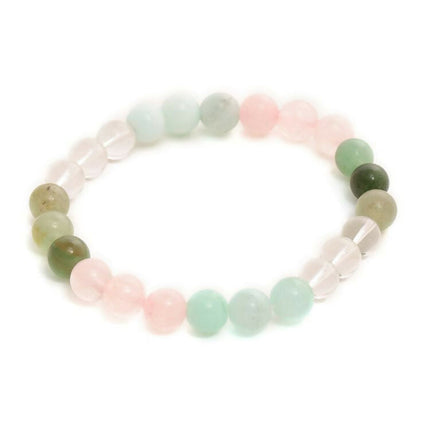Green Avanturine, Clear Quarts, Amethyst Multicoloued Pastel Shade Crystal Bracelet - Ruby Raang