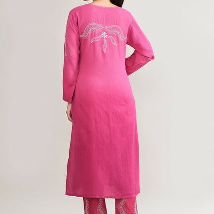 Joban Fashion Womens Cotton ChikanKari pink Kurta set
