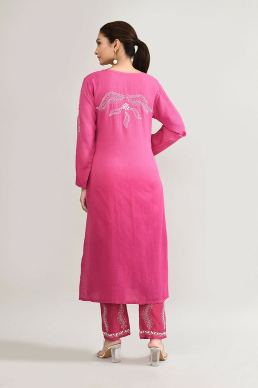 Joban Fashion Womens Cotton ChikanKari pink Kurta set