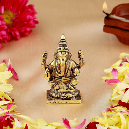 Estele Gold-Polished God of Wisdom Lord Ganesha Idol for Home/Office Decors