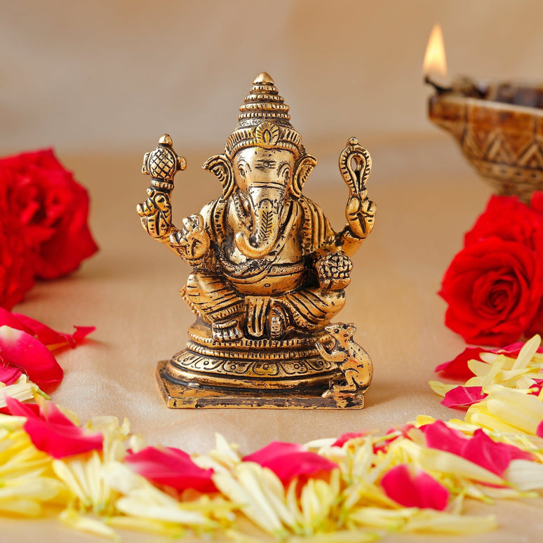 Estele Gold-Polished Spiritual Lord Ganesh Idol for Gifts & HouseWarming/Home/Office Decors