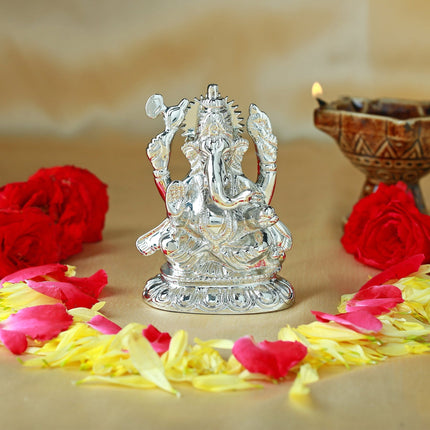 Estele Rhodium Plated Spiritual Lord Ganesha Idol for Gifts & HouseWarming/Home/Office Decors