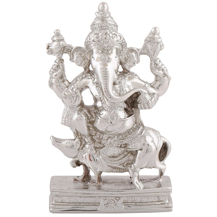Estele Rhodium Plated Spiritual Lord Mooshak Ganesha Idol for Gifts & HouseWarming/Home/Office Decors
