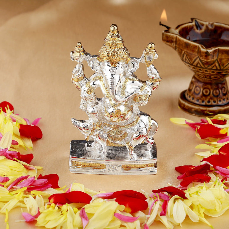 Estele Gold-Polished Spiritual Mooshak Lord Ganesha Idol for Gifts & HouseWarming/Home/Office Decors