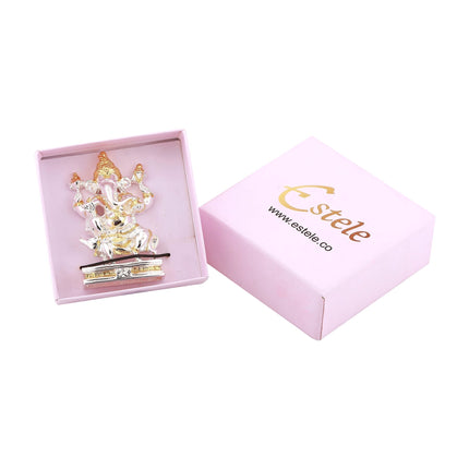 Estele Gold-Polished Spiritual Mooshak Lord Ganesha Idol for Gifts & HouseWarming/Home/Office Decors