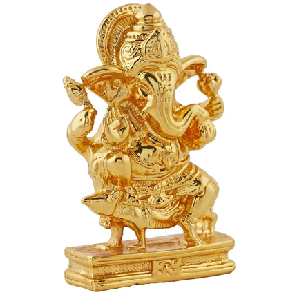 Estele Gold-Polished Spiritual Lord Mooshak Ganesha Idol for Gifts & HouseWarming/Home/Office Decors