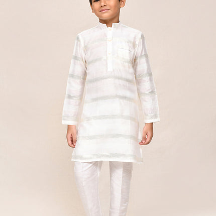 Joban Fashion Jacquard Silk Off White Kurta With Straight Fit Pant