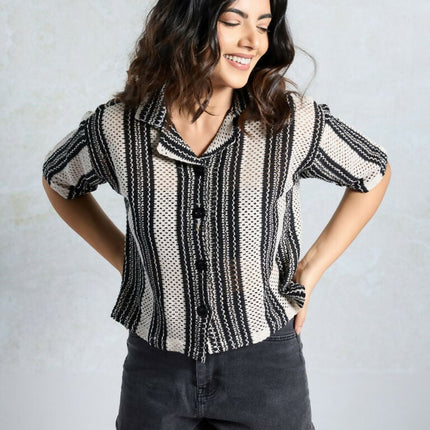 Black Knited Wevon Designer Shirt - Hiral Fashion