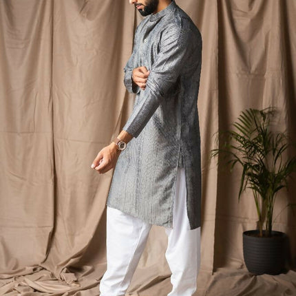 Grey Rayon Thread Embroidery Work Kurta Set - Mahotsav