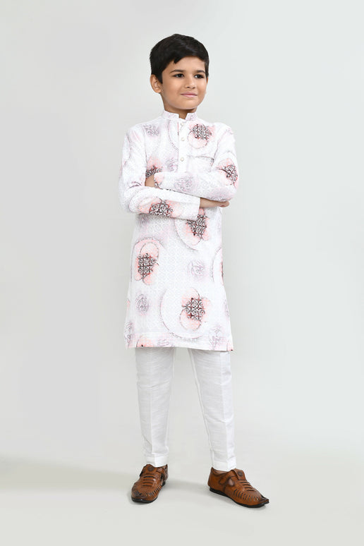 Joban Fashion Cotton White Kurta With Straight Fit Pant