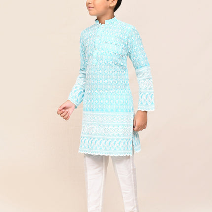 Joban Fashion Cotton Sky Blue Kurta With Straight Fit Pant