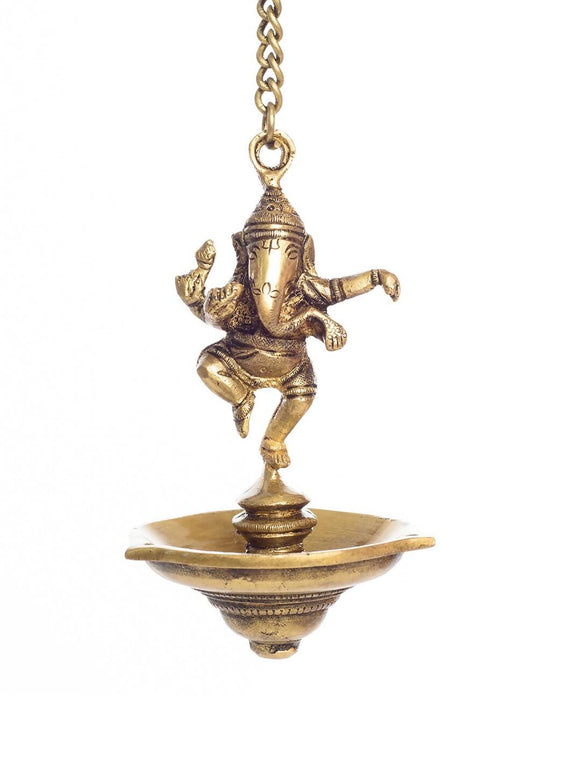 eCraftIndia Brown Dancing Ganesha Brass Hanging Diya