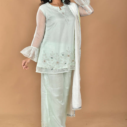 Morchari Women And Hand Embroidery Palazzo Set-Green