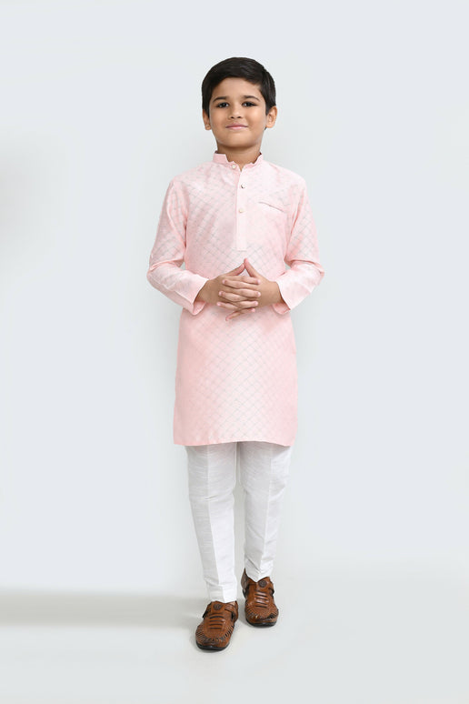 Joban Fashion Cotton Silk Peach Kurta With Straight Fit Pant