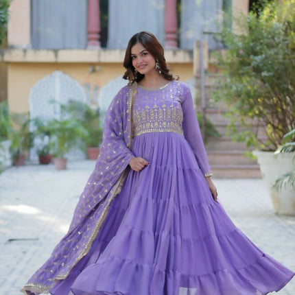 Aastha Fashion Purple Star Georgette Embroidery Party Wear Designer Gown